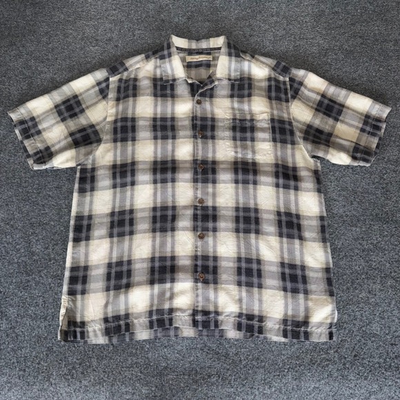 Tommy Bahama Silk Shirt Plaid Button‎ Up Mens Large Short Sleeve Casual Resort - Picture 1 of 8